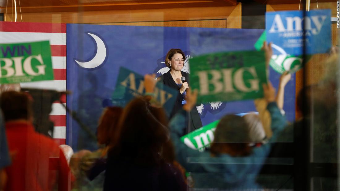 US Sen. Amy Klobuchar speaks to supporters at a campaign event in Charleston on Wednesday. 