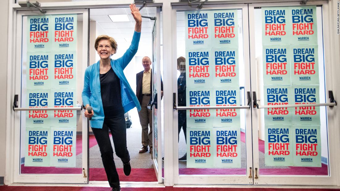 US Sen. Elizabeth Warren greets the crowd during a canvassing kickoff event in Columbia.