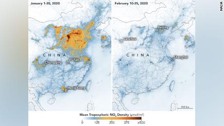 The satellite images have detected a significant decreases in nitrogen dioxide over China. 