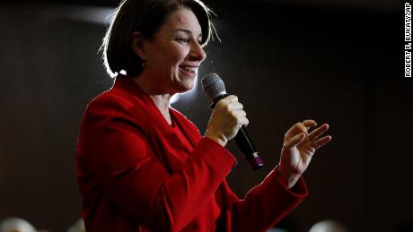 Sen. Amy Klobuchar, D-Minn., speaks at a rally, Saturday, Feb. 29, 2020, in Portland, Maine.