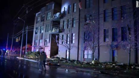 Windows were blown out of a building following a tornado in Nashville. 