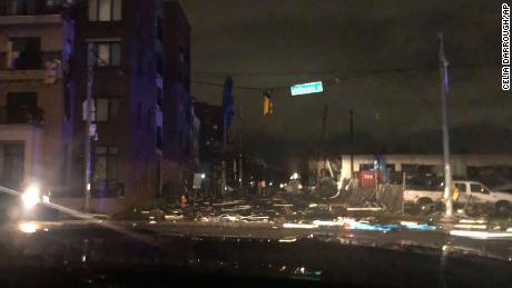 Debris littered the streets of Nashville following the tornado.