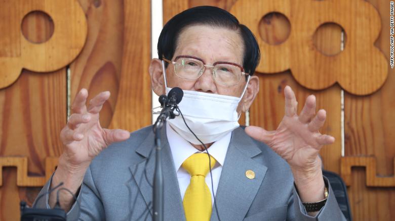 Lee Man-hee, leader of the Shincheonji Church speaks during a news conference Monday in Gapyeong, South Korea.