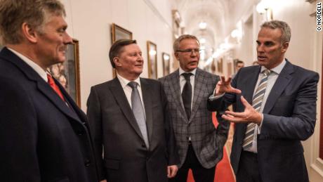 Pugh (right) met with President Putin&#39;s team alongside Fetisov (second right) earlier this year.