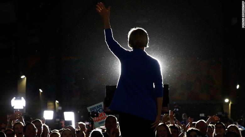 Warren speaks during a primary election night rally Tuesday, March 3, 2020, at Eastern Market in Detroit. 