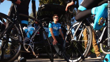 Nicolas Portal talks to the riders in 2015 in Alcudia, Spain.