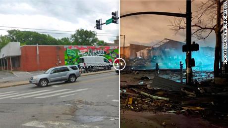 Before and after images highlight the severity of destruction in Nashville