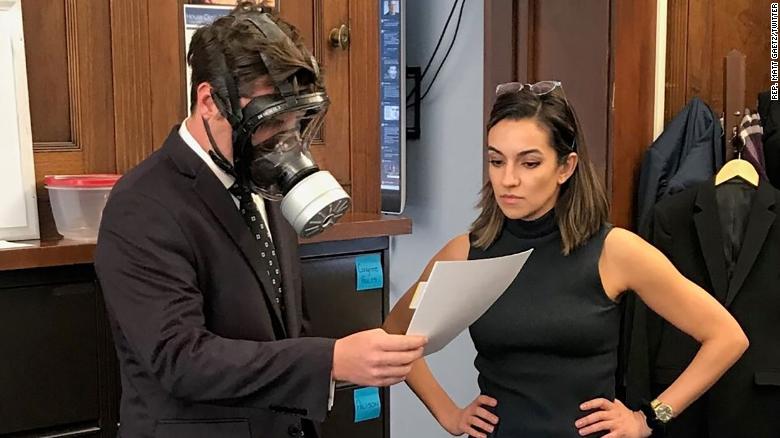 Gaetz seen with a gas mask in early 2020.