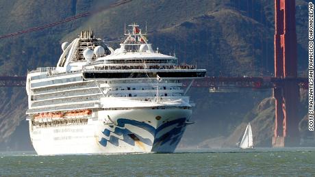 In this photo taken last month, the Grand Princess passes the Golden Gate Bridge in San Francisco.