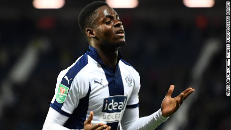 Leko celebrates after scoring against Mansfield Town in the Carabao Cup for West Brom.