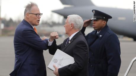 Pence greets Gov. Jay Inslee in Washington state with elbow bump amid coronavirus concerns