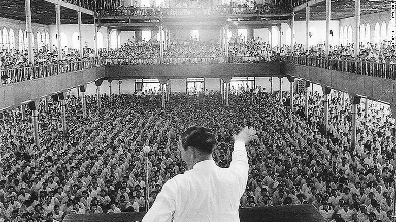 Park Tae-son is seen preaching in this photograph from 1957.