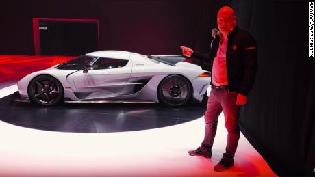 Christian von Koenigsegg showing off the Koenigsegg Jesko Absolut, a car he claims is capable of going well over 300 miles an hour.