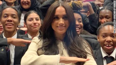 Meghan visited the Robert Clack Upper School in Dagenham, London, on Friday to &quot;celebrate the achievements of women&quot; ahead of International Women&#39;s Day