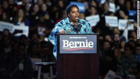 Black Lives Matter co-founder Patrisse Cullors speaks at a Bernie Sanders 2020 presidential campaign rally in Los Angeles earlier this year.