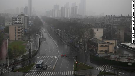 A general view shows an empty street in Wuhan, on March 8.