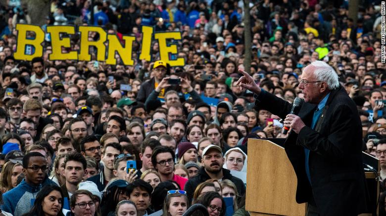 Sanders addresses supporters during a campaign rally on March 8, 2020 in Ann Arbor, Michigan. 