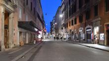 A picture taken on March 10, 2020 shows a deserted Via del Corso shopping street near Piazza del Popolo in Rome after Italy imposed unprecedented national restrictions on its 60 million people Tuesday to control the deadly COVID-19 coronavirus. (Photo by Tiziana FABI / AFP) (Photo by TIZIANA FABI/AFP via Getty Images)