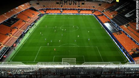 A general view of the inside of the  empty Mestalla stadium in Valencia.