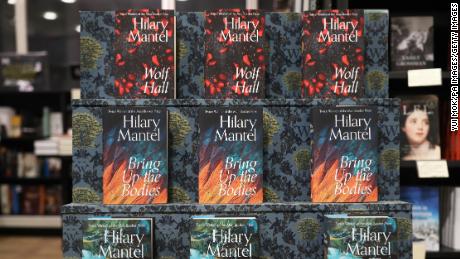 Copies of Hilary Mantel&#39;s book &#39;The Mirror &amp; The Light&#39; (bottom), alongside &#39;Wolf Hall&#39; and &#39;Bring Up the Bodies&#39;, the three books in her Cromwell sequence, during a preview event at Waterstones in London. 