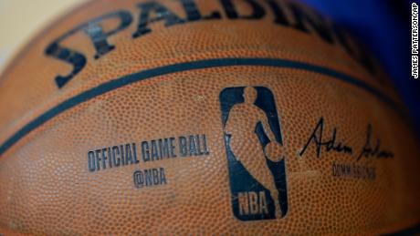 The Spalding NBA official game ball is seen before an NBA basketball game between an NBA game against the Milwaukee Bucks on Friday, Dec. 13, 2019, in Memphis, Tenn. (Matt Patterson via AP)