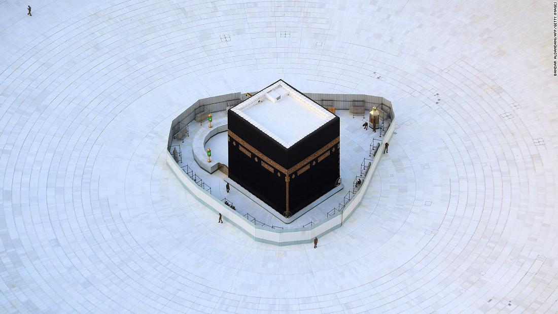 The Kaaba in the Grand Mosque, Islam&#39;s holiest site, is normally surrounded by people in Mecca, Saudi Arabia. But it was nearly empty on March 6.