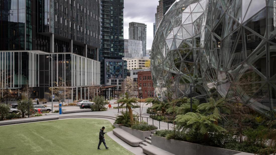 Amazon&#39;s headquarters in Seattle was virtually empty on March 10. Amazon recommended employees there to work from home.