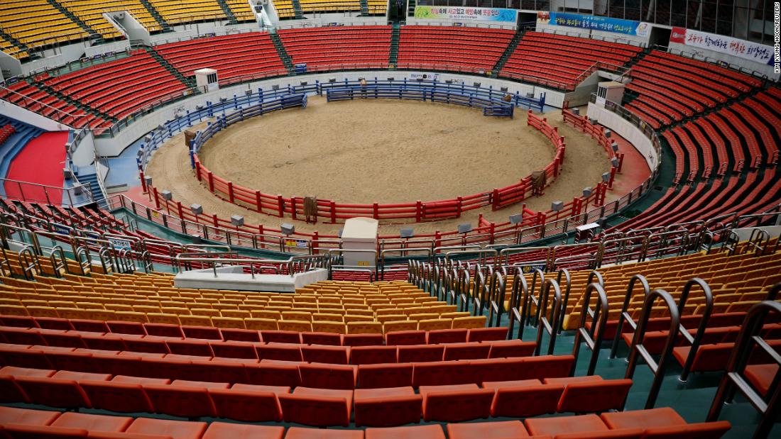 A bullfighting arena is empty on March 11 after events were suspended in South Korea&#39;s Cheongdo County.