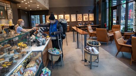A Starbucks coffee shop at Amazon headquarters on March 10, 2020 in downtown Seattle, Washington. 