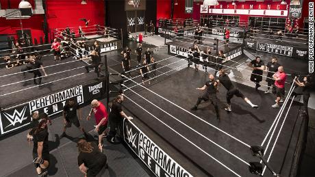 A view of the interiror  of the WWE Performance Center.
