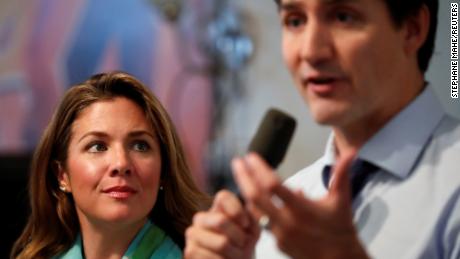 Liberal leader and Canadian Prime Minister Justin Trudeau and his wife Sophie Gregoire Trudeau visit a Royal Canadian Legion as he campaigns for the upcoming election, in Greenfield Park, Quebec, Canada October 16, 2019. REUTERS/Stephane Mahe