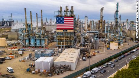 The Marathon Refinery is seen in Carson, California, on March 9, 2020. - Global stocks and oil prices rebounded on March 10, 2020 on hopes of US economic stimulus efforts as the coronavirus rages, one day after suffering their biggest losses in more than a decade. Trading is exceptionally volatile as investors attempt to get a grip on a rapidly changing news flow, with positive reports of progress in China on the virus clashing with a Saudi decision to increase oil output in an already over-supplied market. (Photo by David McNew/AFP/Getty Images)
