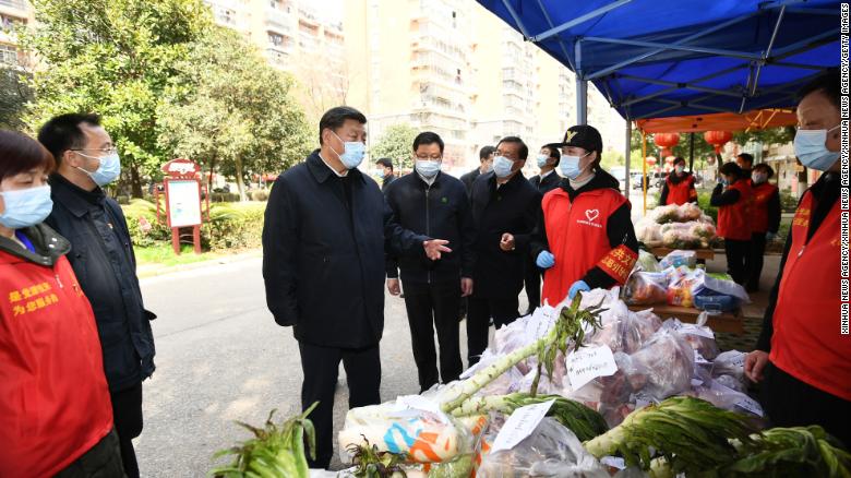 Chinese President Xi Jinping asked about the supply of daily necessities at a residential community in Wuhan during his visit on Tuedsay.