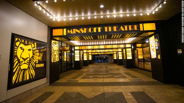 A theater is closed after New York cancelled all gatherings over 500 people due to the coronavirus.