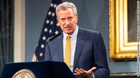 New York City Mayor Bill de Blasio (D) speaks at a press conference about COVID-19 and the closing of K-12 public schools in New York City.