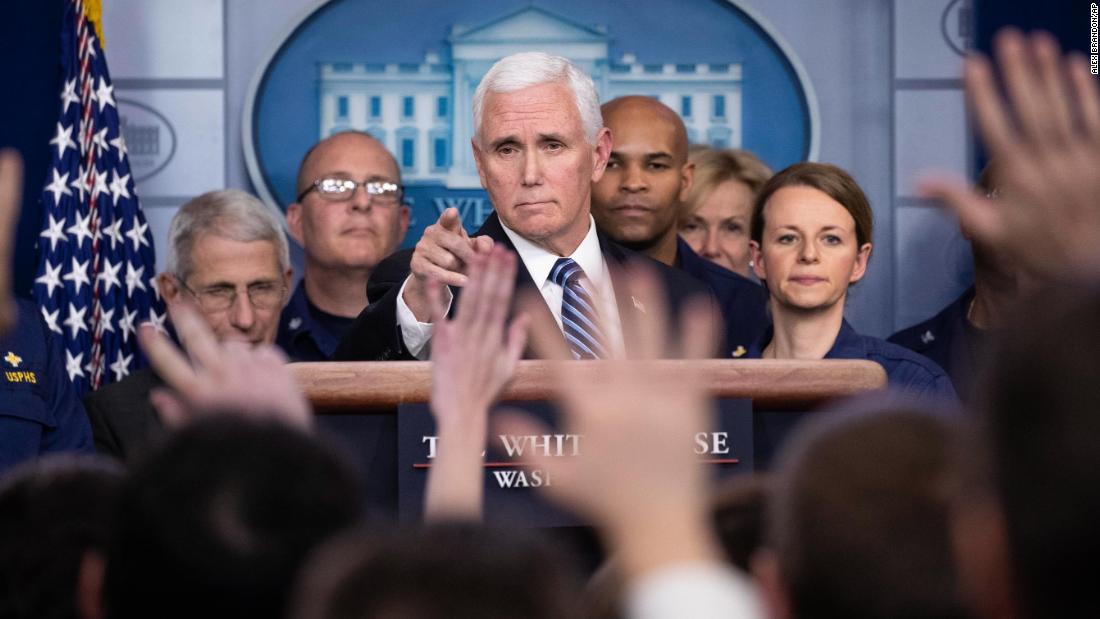 US Vice President Mike Pence takes a question during a White House briefing about the coronavirus.