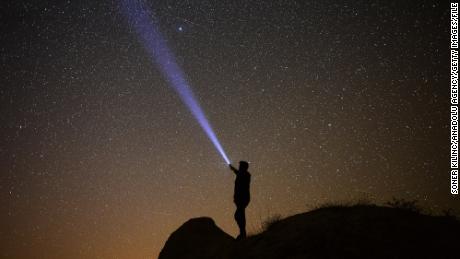 MANISA, TURKEY - OCTOBER 21: Perseid meteors named as &#39;Orinoid&#39; streak across the sky over Kula town of Manisa, Turkey on October 21, 2017. (Photo by Soner Kilinc/Anadolu Agency/Getty Images)