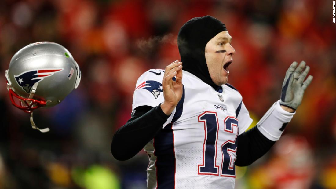 Brady celebrates after an overtime win in January 2019 that put that Patriots in the Super Bowl.