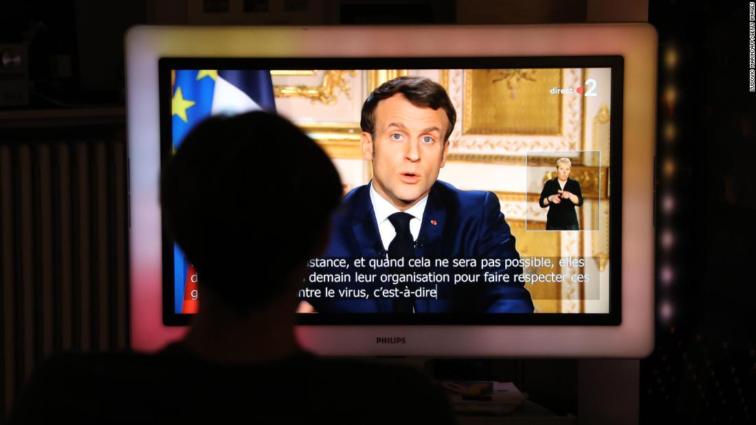 French President Emmanuel Macron is seen on a screen in Paris as he announces new coronavirus containment measures on March 16. &lt;a href=&quot;http://www.cnn.com/world/live-news/coronavirus-outbreak-03-17-20-intl-hnk/h_da63d65d14fcffbc7105f1a287478a55&quot; target=&quot;_blank&quot;&gt;France has been put on lockdown,&lt;/a&gt; and all nonessential outings are outlawed and can draw a fine of up to &amp;euro;135 ($  148). Macron also promised to support French businesses by guaranteeing &amp;euro;300 billion worth of loans and suspending rent and utility bills owed by small companies.