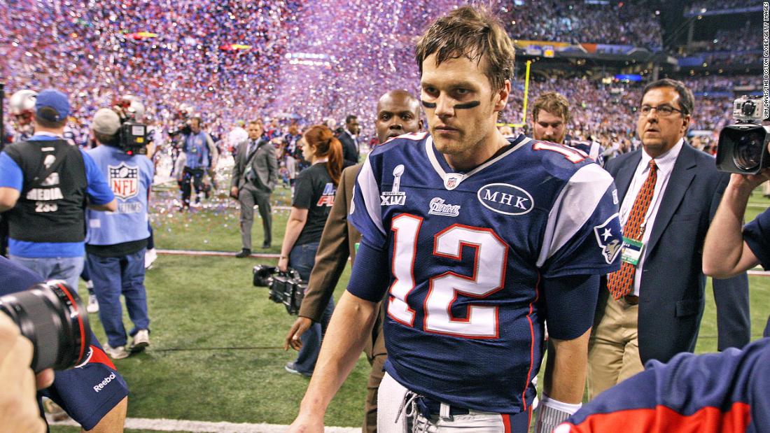 Brady leaves the field in 2012 after another Super Bowl loss to the Giants.
