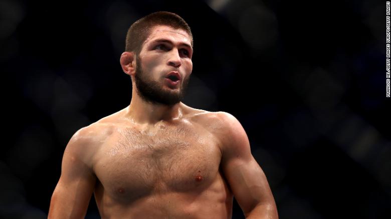 Khabib Nurmagomedov of Russia lokks on  against Dustin Poirier of United States in their Lightweight Title Bout during the UFC 242 event at The Arena on September 07, 2019 in Abu Dhabi, United Arab Emirates. 