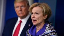 President Donald Trump listens as Dr. Deborah Birx, White House coronavirus response coordinator speaks during press briefing with the Coronavirus Task Force, at the White House, Wednesday, March 18, 2020, in Washington. (AP Photo/Evan Vucci)