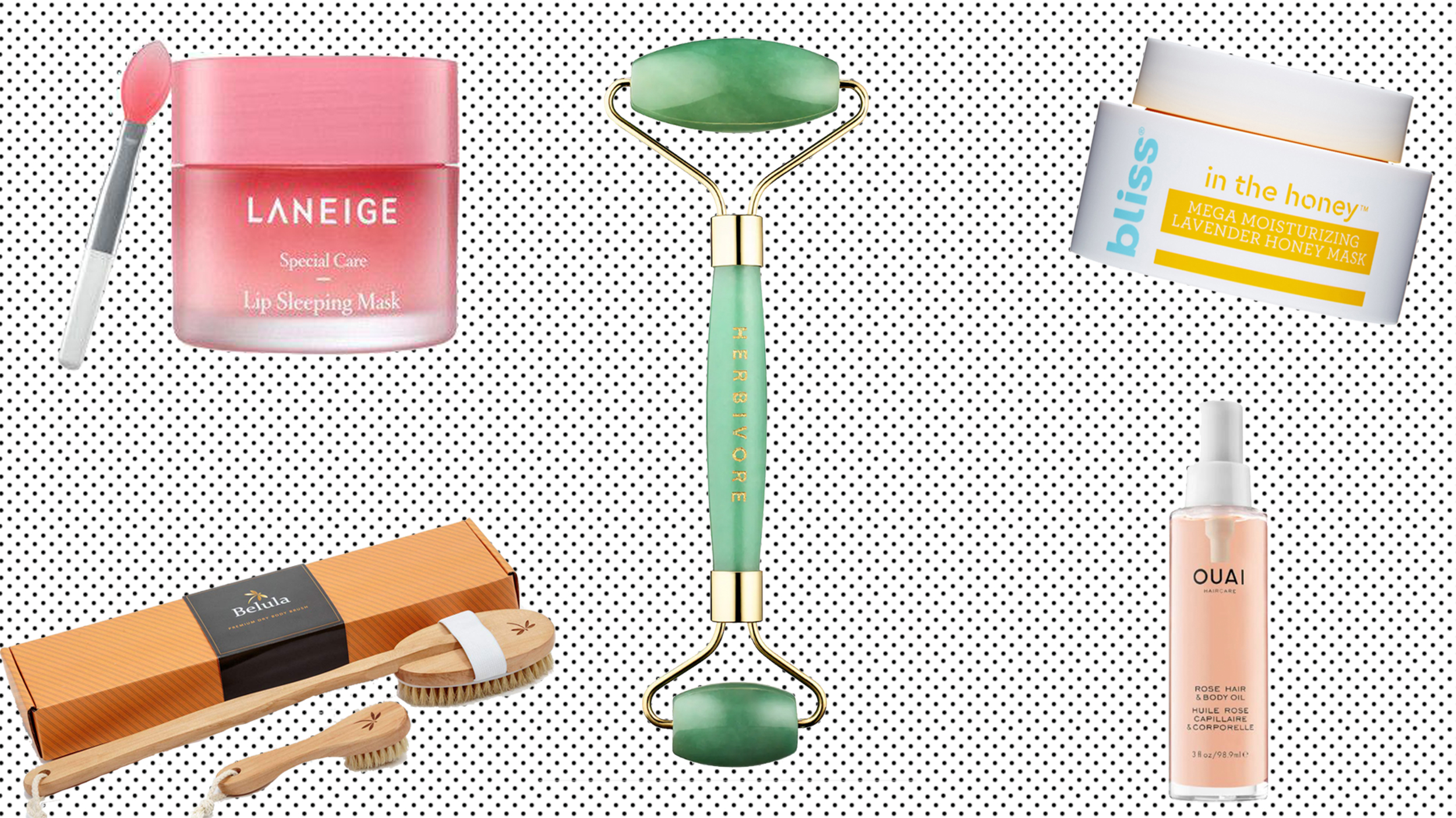 Collage of various self-care products 