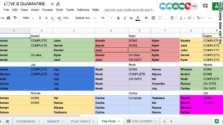 Participants on &quot;Love Is Quarantine&quot; are placed in virtual pods on Google Sheets.