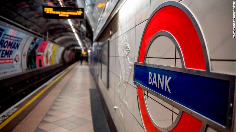 An empty platform at Bank Underground station on Wednesday.