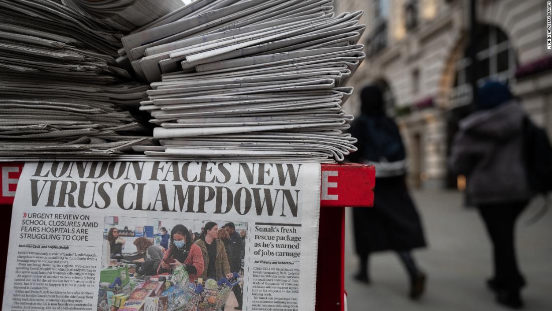 A newspaper headline warns of the potential of further measures to fight the coronavirus in London.