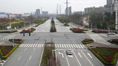 A general view shows a street in Wuhan on March 10.