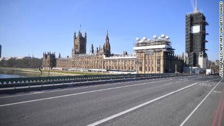 The streets outside Parliament sit deserted on March 24, the day after the UK went into lockdown.