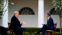 WASHINGTON, DC - MARCH 24: U.S. President Donald Trump participates in a Fox News Virtual Town Hall with Anchor Bill Hemmer, in the Rose Garden of the White House on March 24, 2020 in Washington, DC. Cases of COVID-19 continue to rise in the United States, with New York's case count doubling every three days according to governor Andrew Cuomo.  (Photo by Doug Mills-Pool/Getty Images)