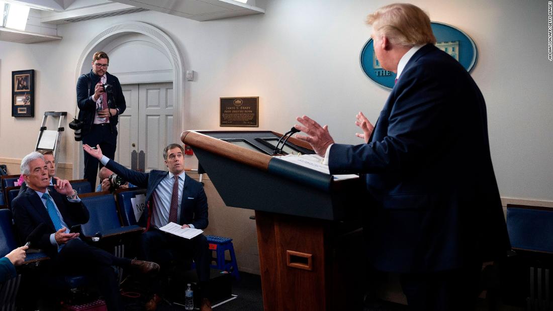Trump ripped into NBC News&#39; Peter Alexander, seated, during a White House coronavirus briefing in March 2020. Alexander had asked Trump whether he was giving Americans &quot;false hope&quot; by touting unproven coronavirus drugs. Toward the end of the exchange, Alexander cited the latest pandemic statistics showing thousands of Americans are now infected and millions are scared. Alexander asked, &quot;What do you say to Americans who are scared?&quot; Trump shook his head. &quot;I say that you are a terrible reporter,&quot; he replied. &quot;That&#39;s what I say.&quot; The president then launched into a rant against Alexander, NBC and its parent company, Comcast. &quot;You&#39;re doing sensationalism,&quot; Trump charged. 